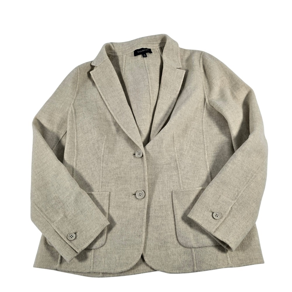 Talbots Womens Oatmeal Beigeโ Boiled Wool Blend 2-Button Blazer Jacket Size 10